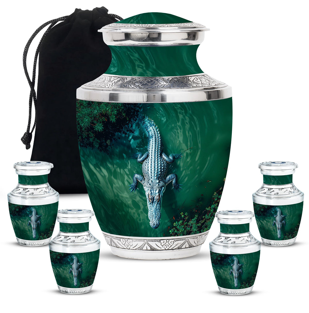 Alligator Theme Large Urn With 4 Keepsake Urn