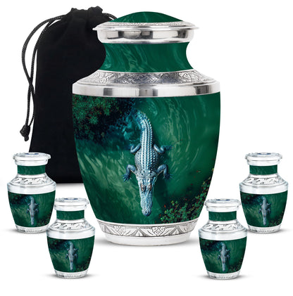 Alligator Theme Large Urn With 4 Keepsake Urn
