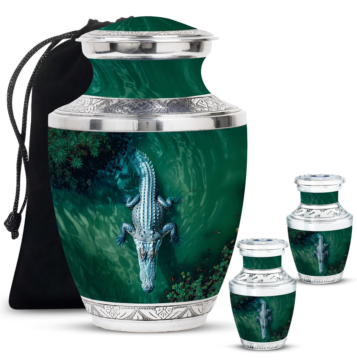 Alligator Theme Large Urn With 2 Keepsake Urn