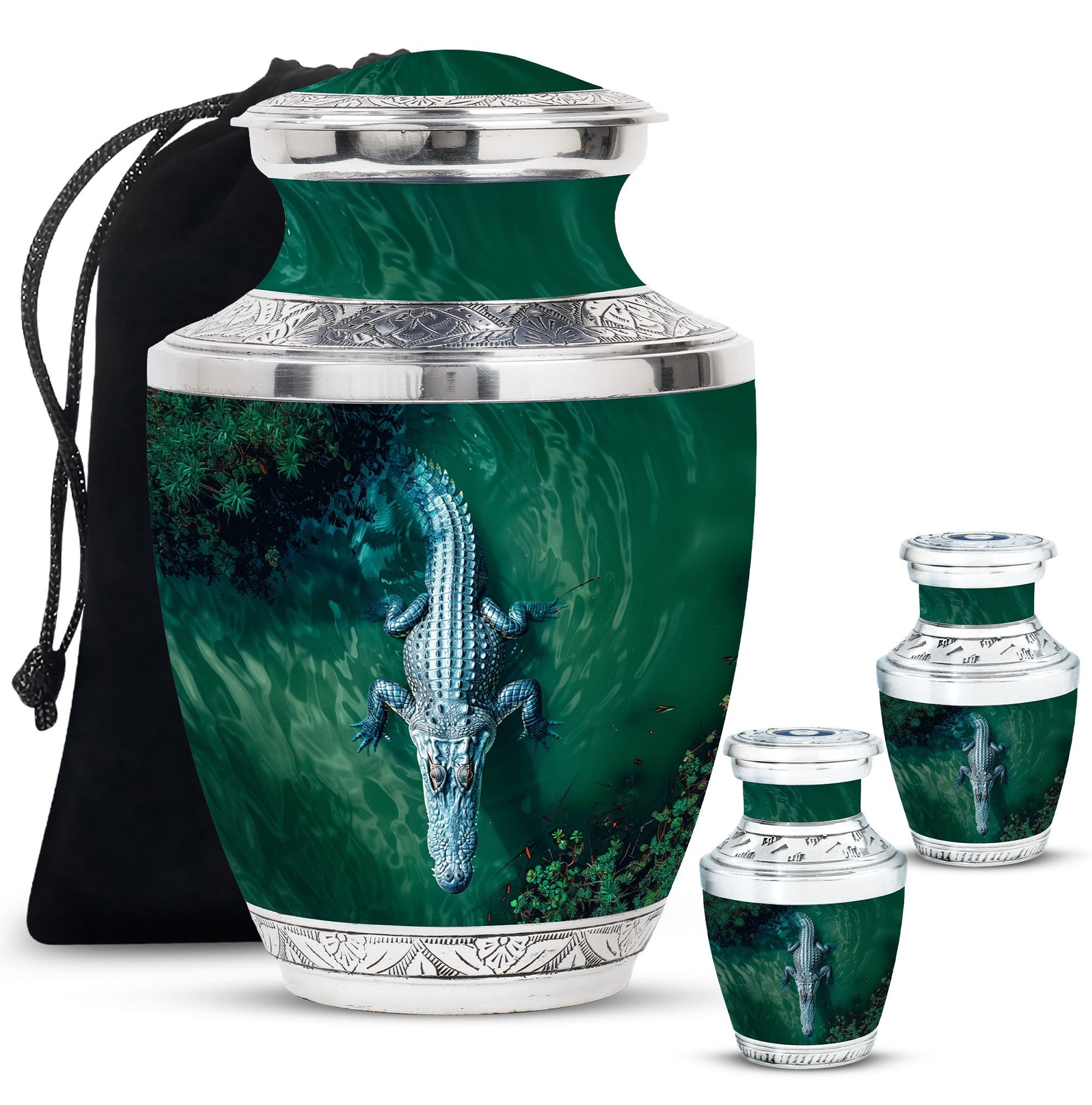 Alligator Theme Large Urn With 2 Keepsake Urn