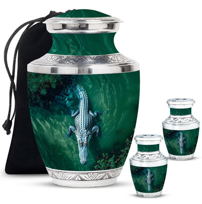 Alligator Theme Large Urn With 2 Keepsake Urn
