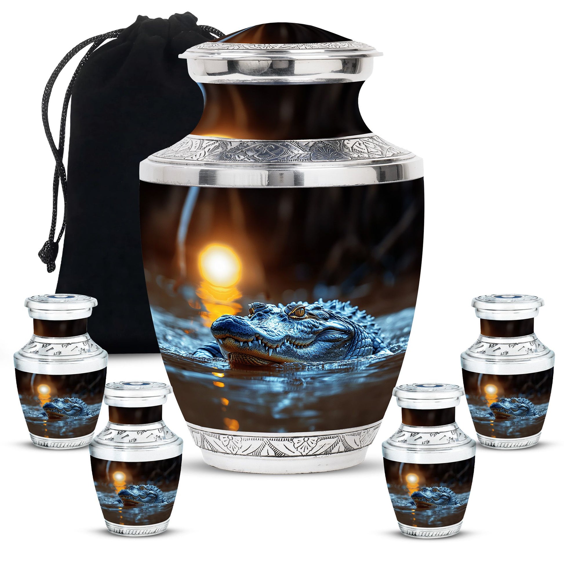 Alligator Theme Large Urn With 4 Keepsake Urn