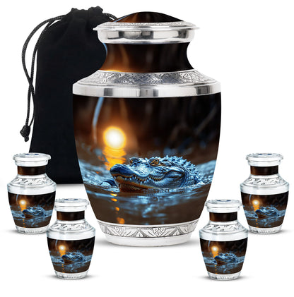 Alligator Theme Large Urn With 4 Keepsake Urn