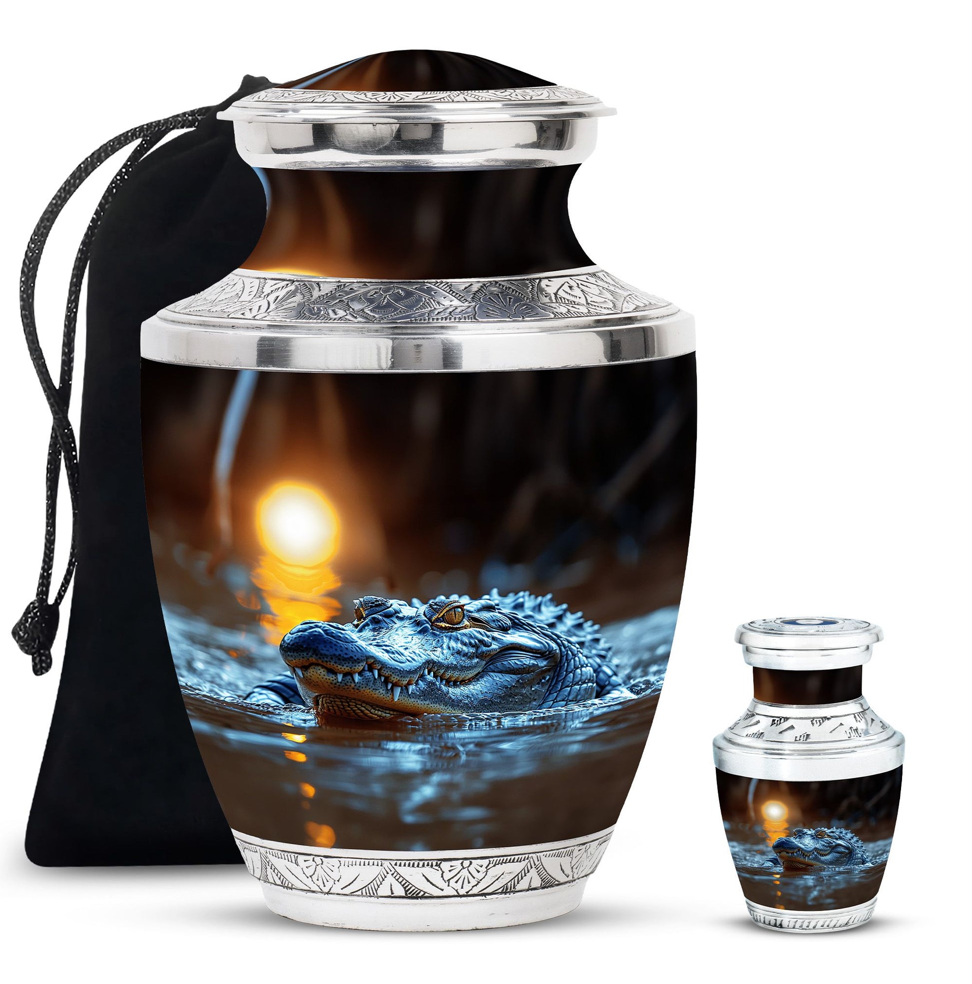 Alligator Theme Large Urn With 1 Keepsake Urn
