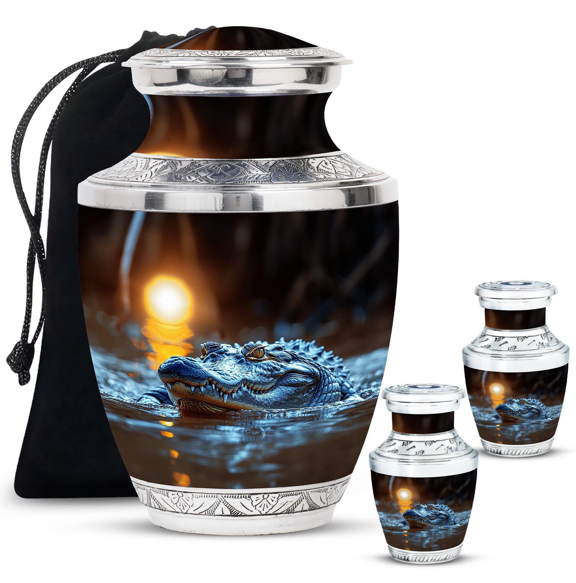 Alligator Theme Large Urn With 2 Keepsake Urn