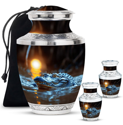 Alligator Theme Large Urn With 2 Keepsake Urn