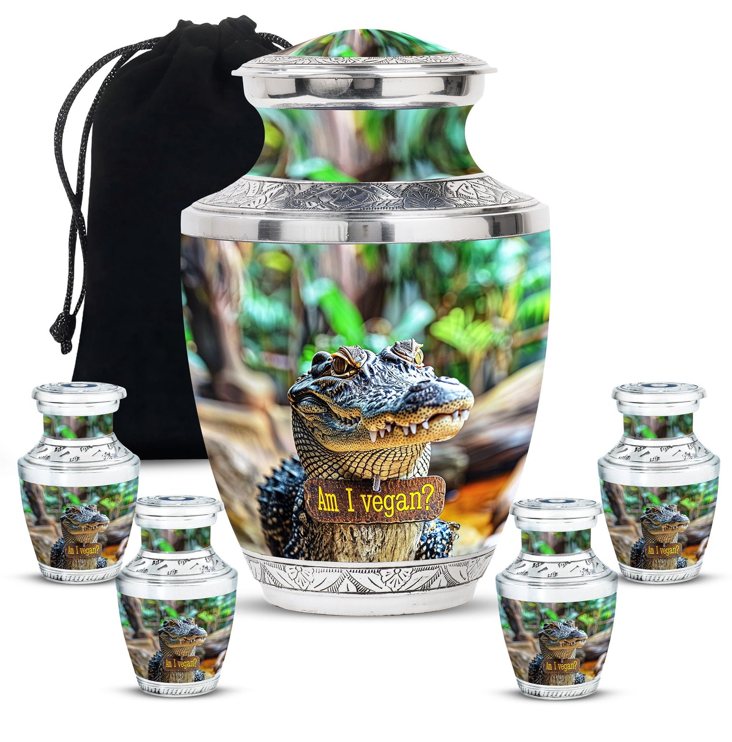 Alligator Theme Large Urn With 4 Keepsake Urn