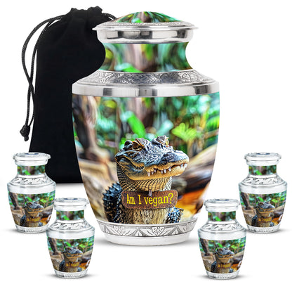 Alligator Theme Large Urn With 4 Keepsake Urn