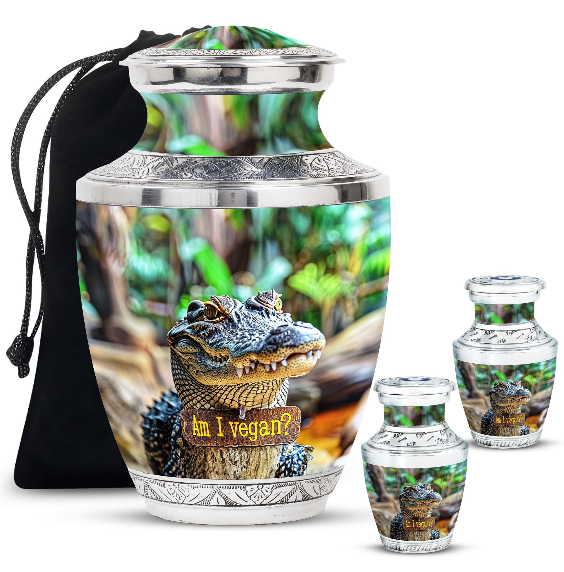 Alligator Theme Large Urn With 2 Keepsake Urn