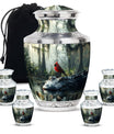 Cardinal Bird Theme Large Urn With 4 Keepsake Urn