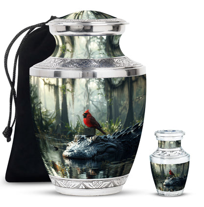 Cardinal Bird Theme Large Urn With 1 Keepsake Urn
