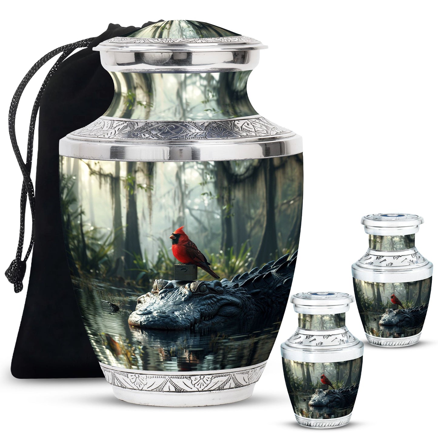 Cardinal Bird Theme Large Urn With 2 Keepsake Urn