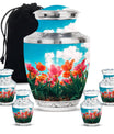 Tulip Theme Large Urn With 4 Keepsake Urn