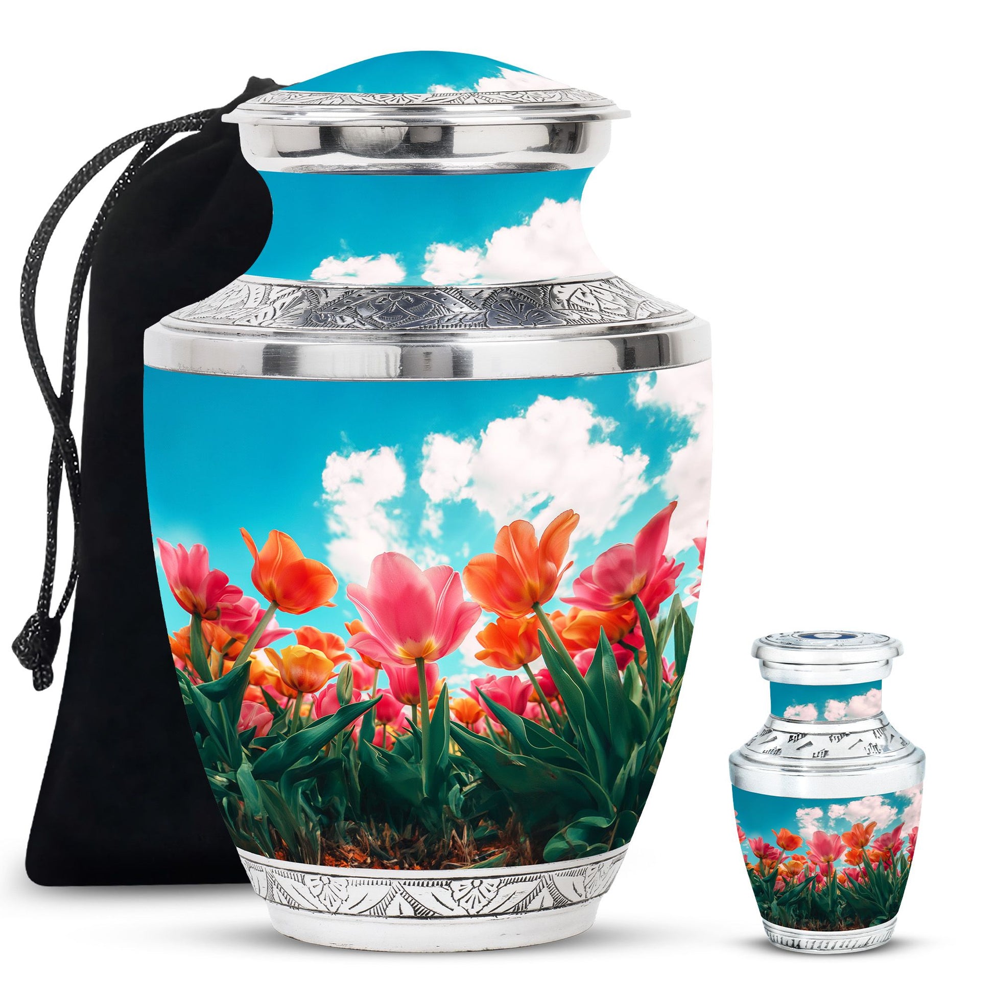 Tulip Theme Large Urn With 1 Keepsake Urn