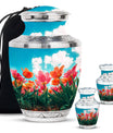 Tulip Theme Large Urn With 2 Keepsake Urn