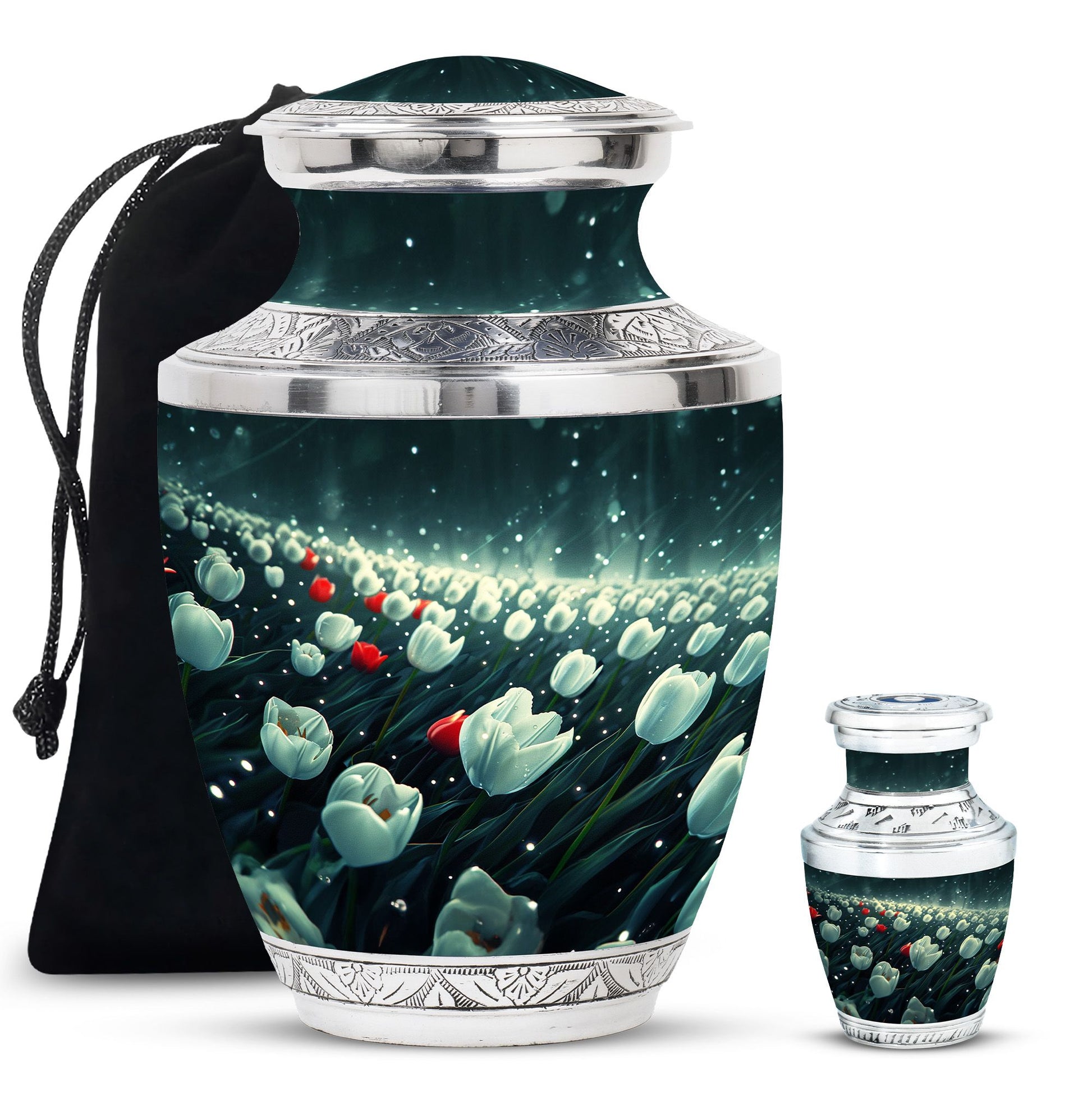 Tulip Theme Large Urn With 1 Keepsake Urn