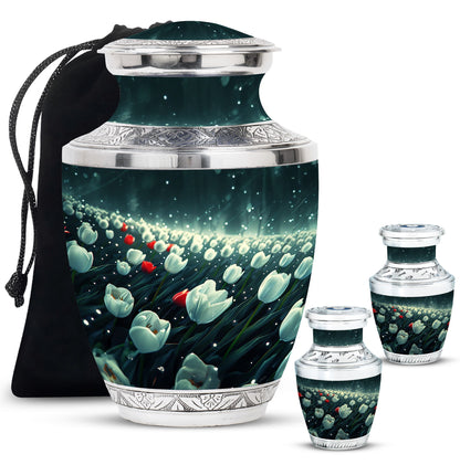 Tulip Theme Large Urn With 2 Keepsake Urn