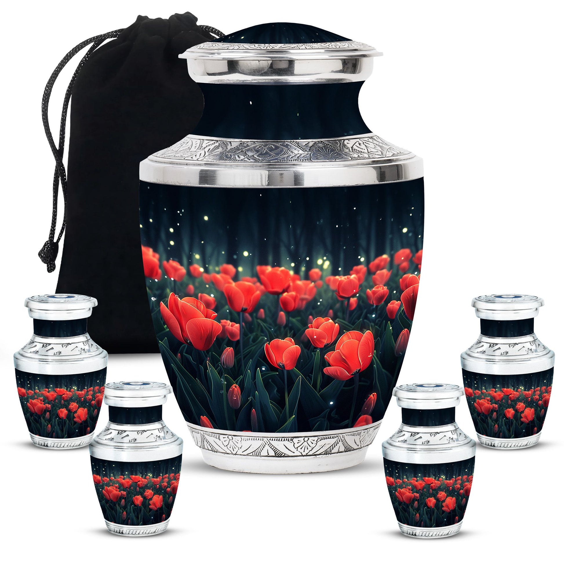 Tulip Theme Large Urn With 4 Keepsake Urn
