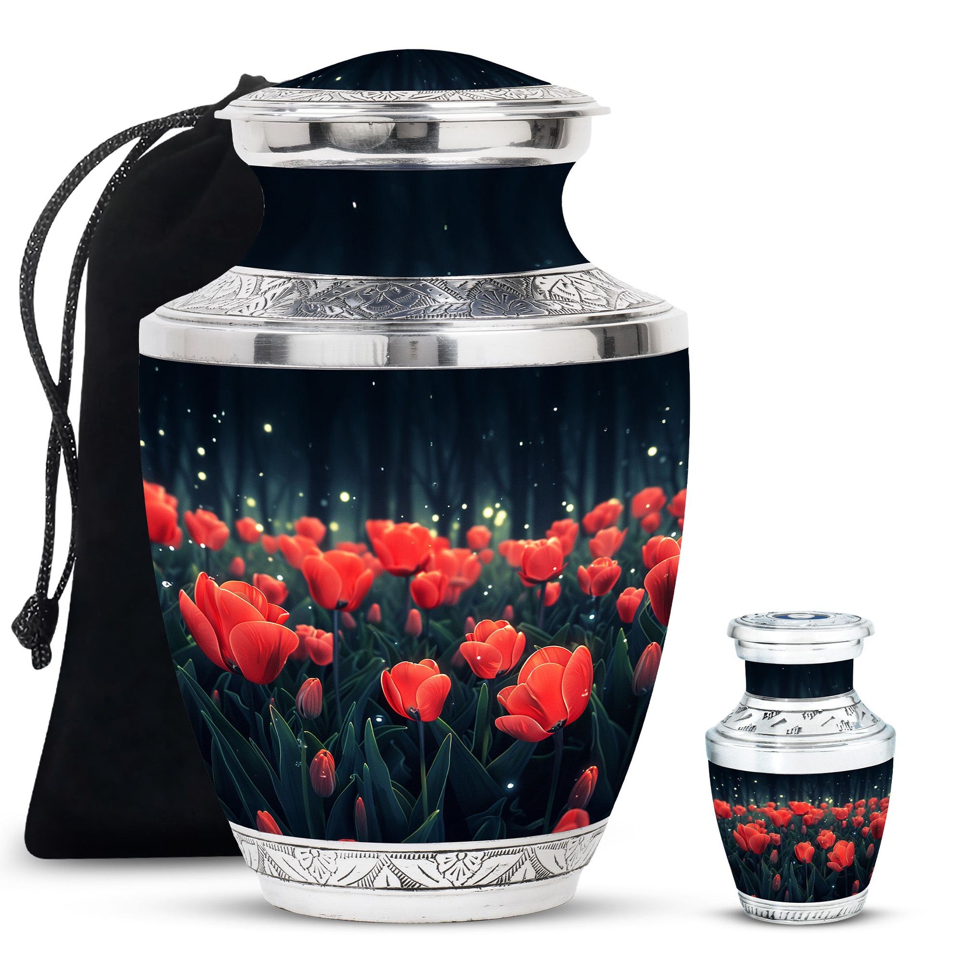 Tulip Theme Large Urn With 1 Keepsake Urn