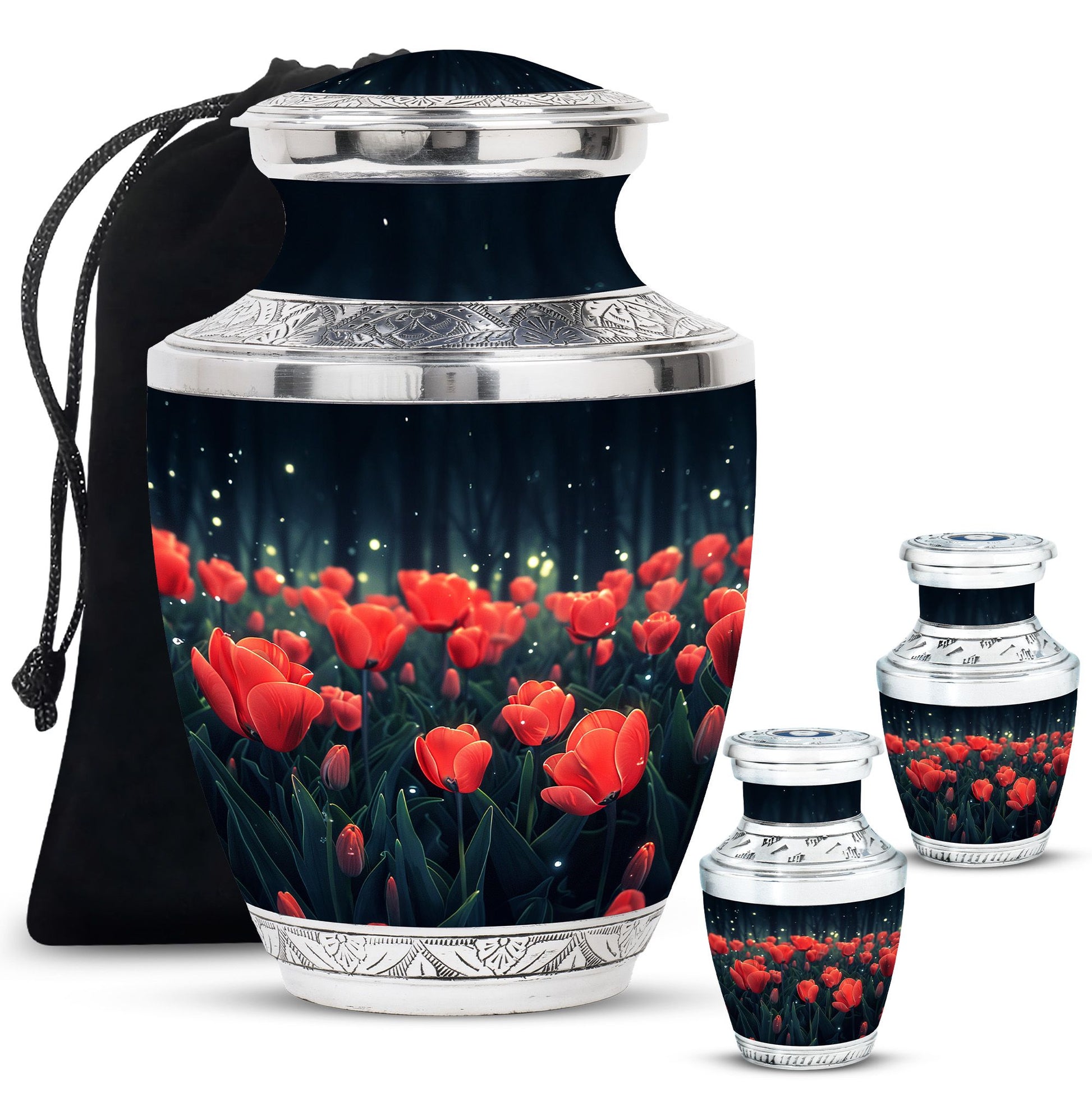 Tulip Theme Large Urn With 2 Keepsake Urn