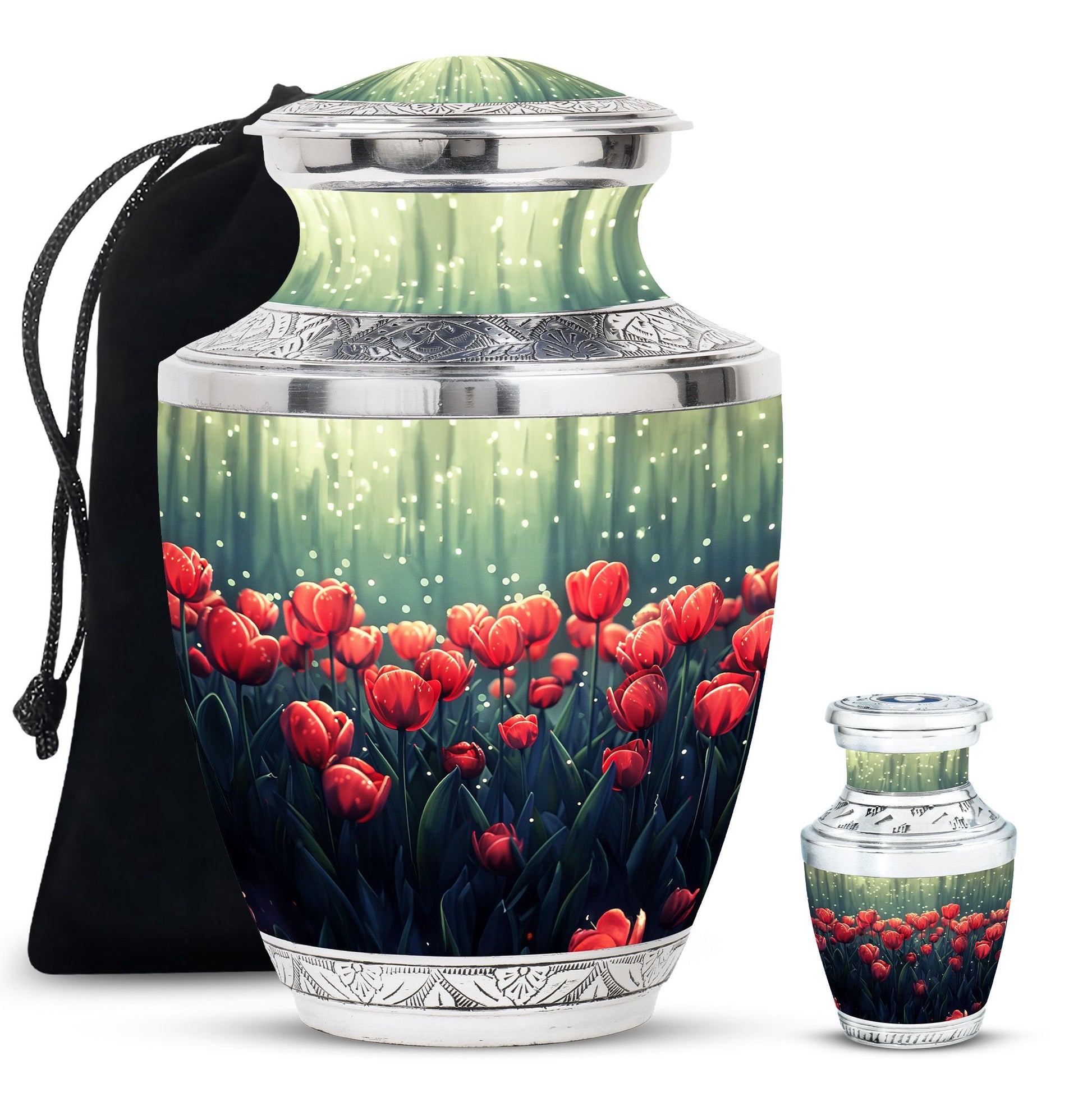 Tulip Theme Large Urn With 1 Keepsake Urn