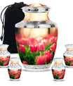 Tulip Theme Large Urn With 4 Keepsake Urn