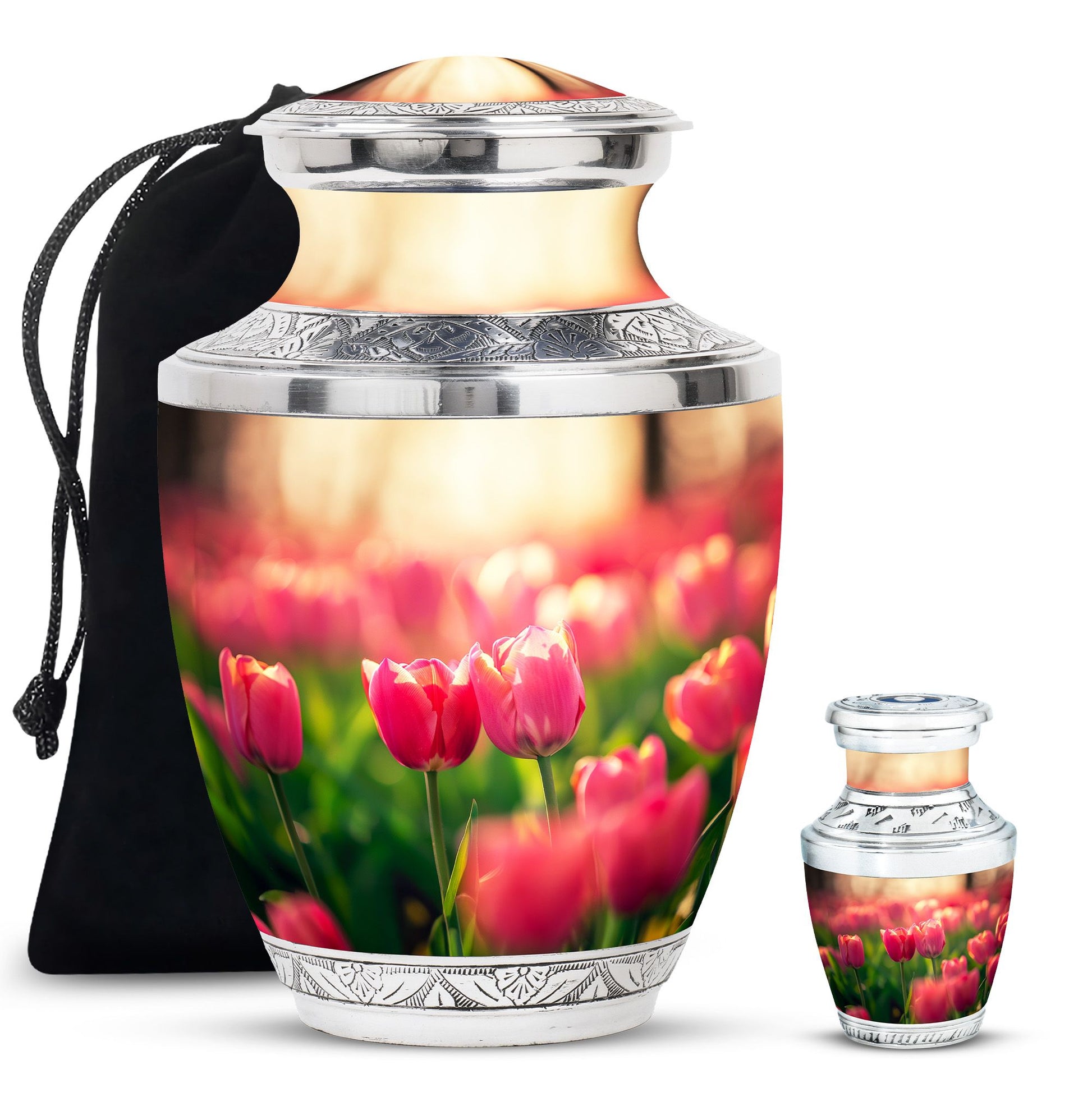 Tulip Theme Large Urn With 1 Keepsake Urn
