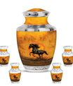 Horse Theme Large Urn With 4 Keepsake Urn