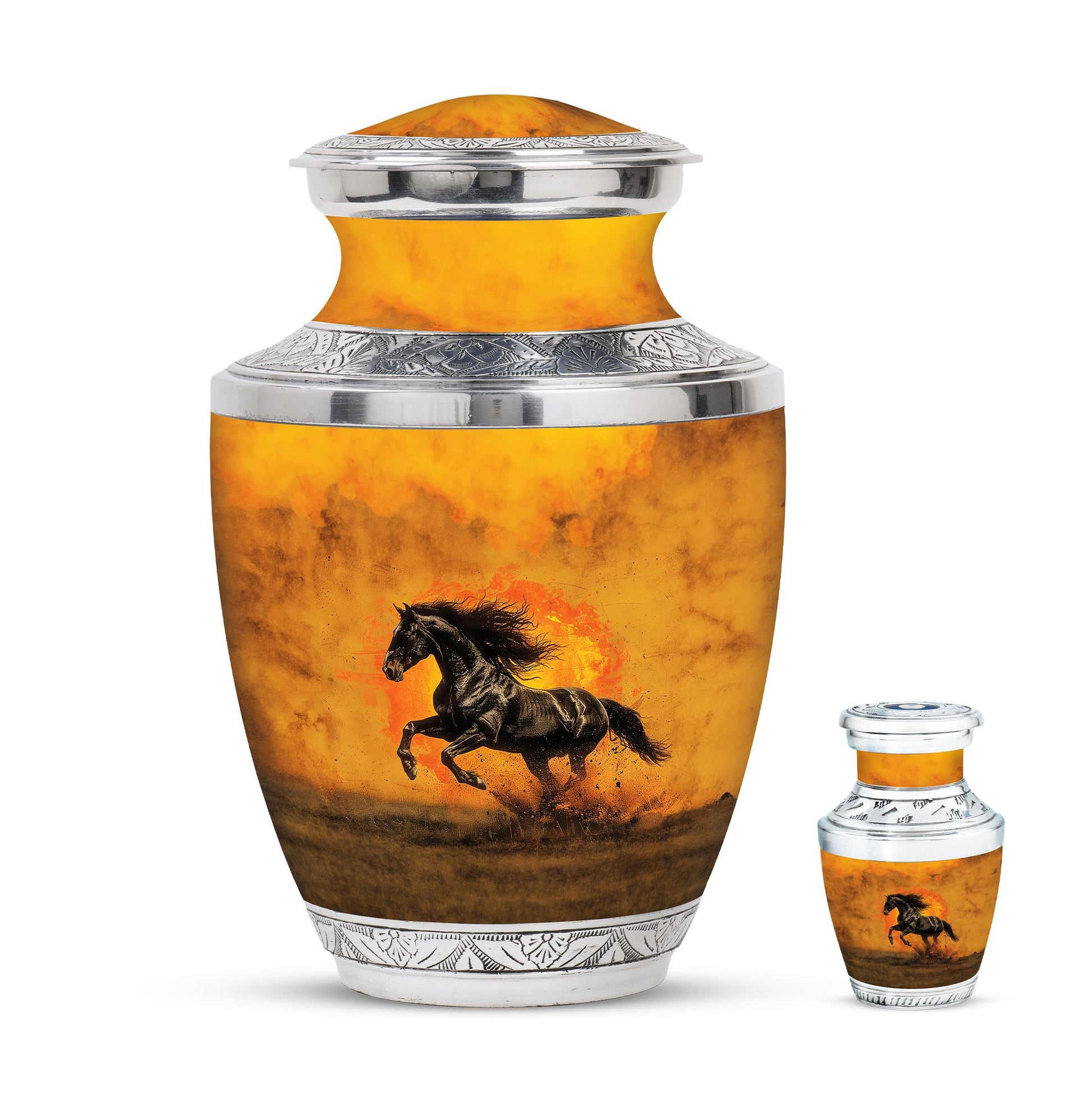 Horse Theme Large Urn With 1 Keepsake Urn