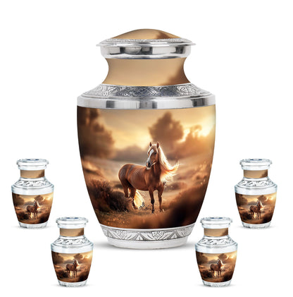Horse Theme Large Urn With 4 Keepsake Urn