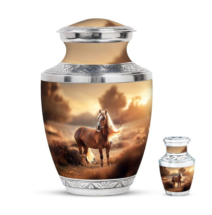 Horse Theme Large Urn With 1 Keepsake Urn