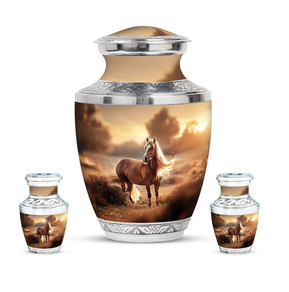 Horse Theme Large Urn With 2 Keepsake Urn