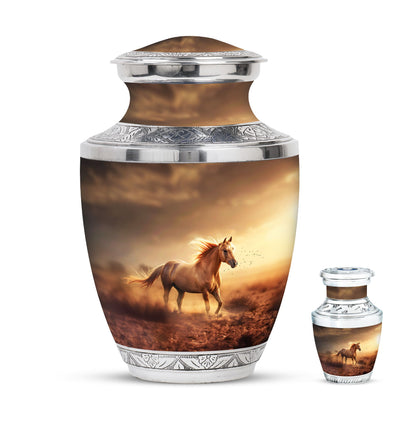 Horse Theme Large Urn With 1 Keepsake Urn