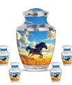 Horse Theme Large Urn With 4 Keepsake Urn