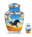 Horse Theme Large Urn With 1 Keepsake Urn