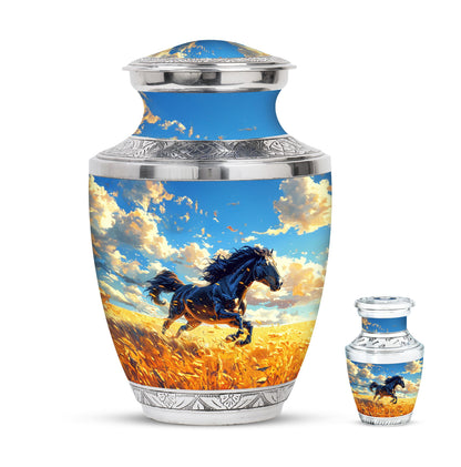 Horse Theme Large Urn With 1 Keepsake Urn