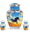 Horse Theme Large Urn With 2 Keepsake Urn