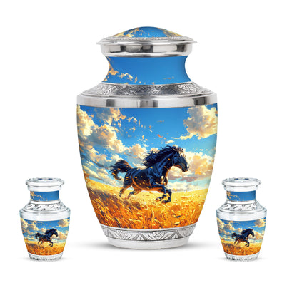Horse Theme Large Urn With 2 Keepsake Urn