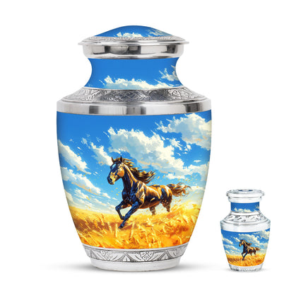 Horse Theme Large Urn With 1 Keepsake Urn