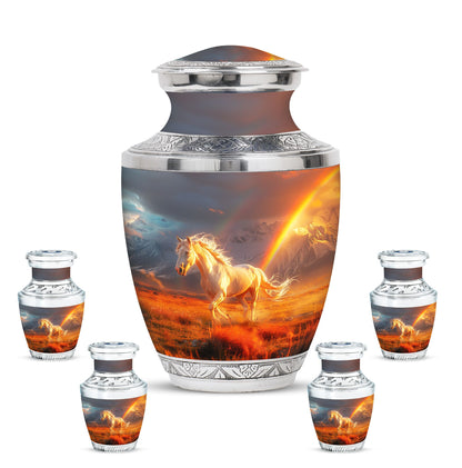 Horse Theme Large Urn With 4 Keepsake Urn