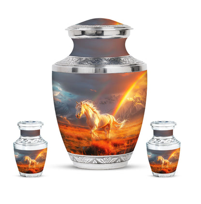 Horse Theme Large Urn With 2 Keepsake Urn