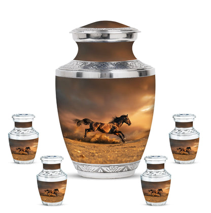 Horse Theme Large Urn With 4 Keepsake Urn