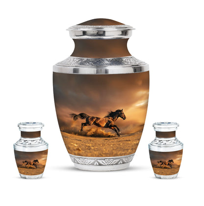 Horse Theme Large Urn With 2 Keepsake Urn