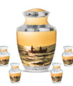 Fishing Theme Large Urn With 4 Keepsake Urn