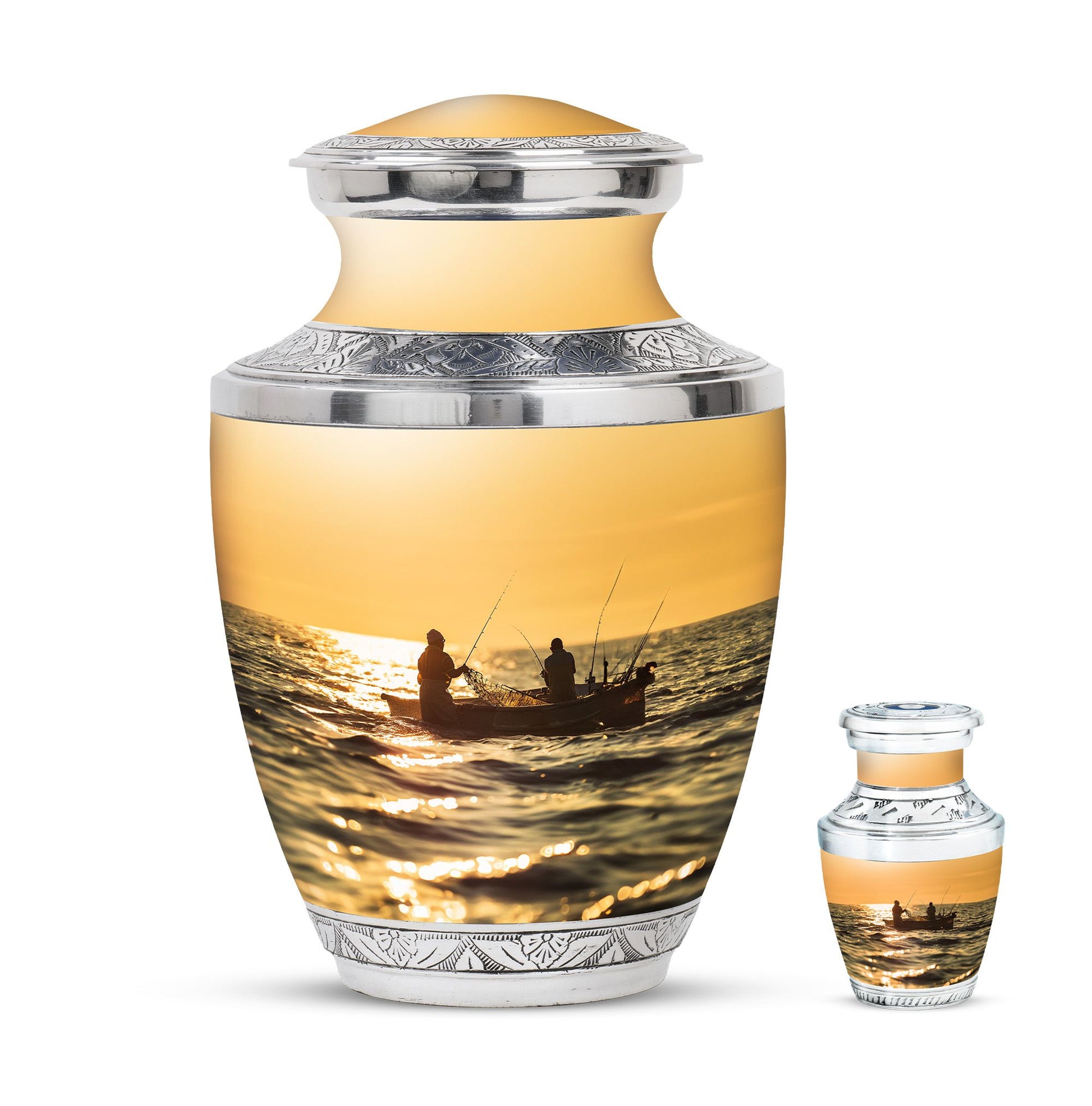 Fishing Theme Large Urn With 1 Keepsake Urn