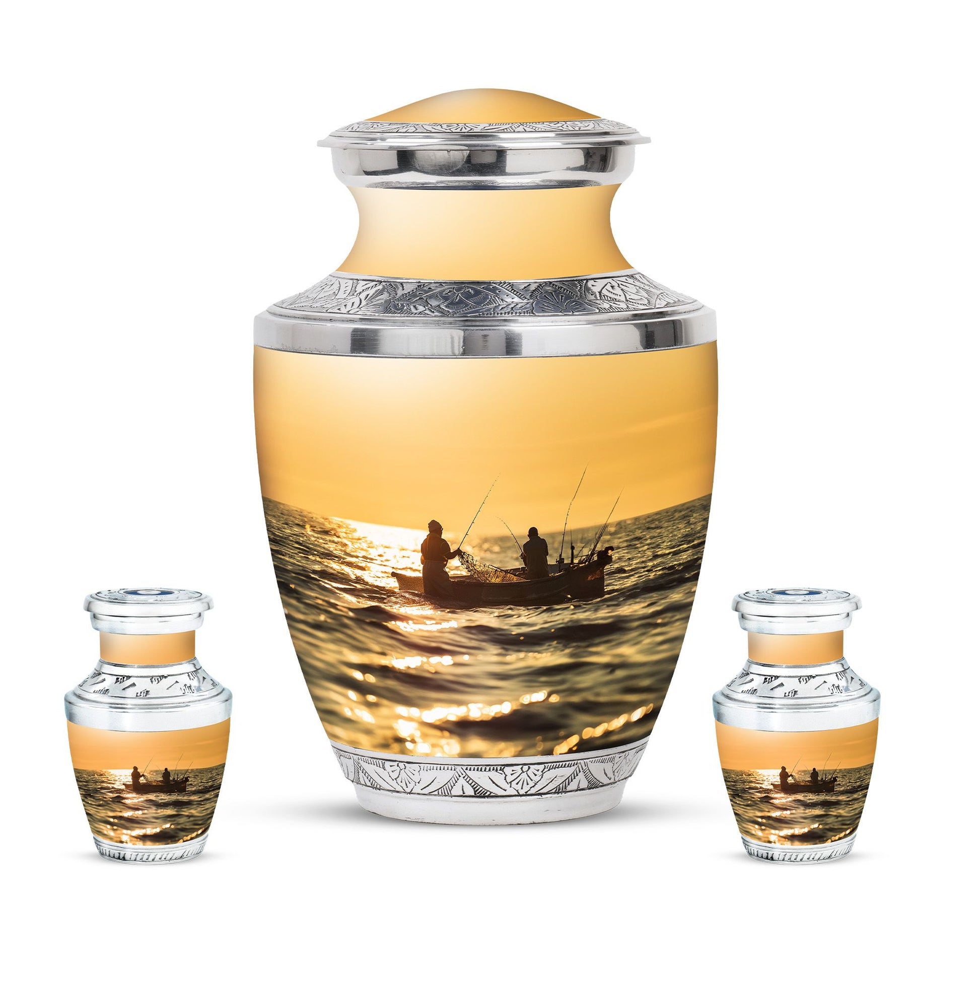 Fishing Theme Large Urn With 2 Keepsake Urn