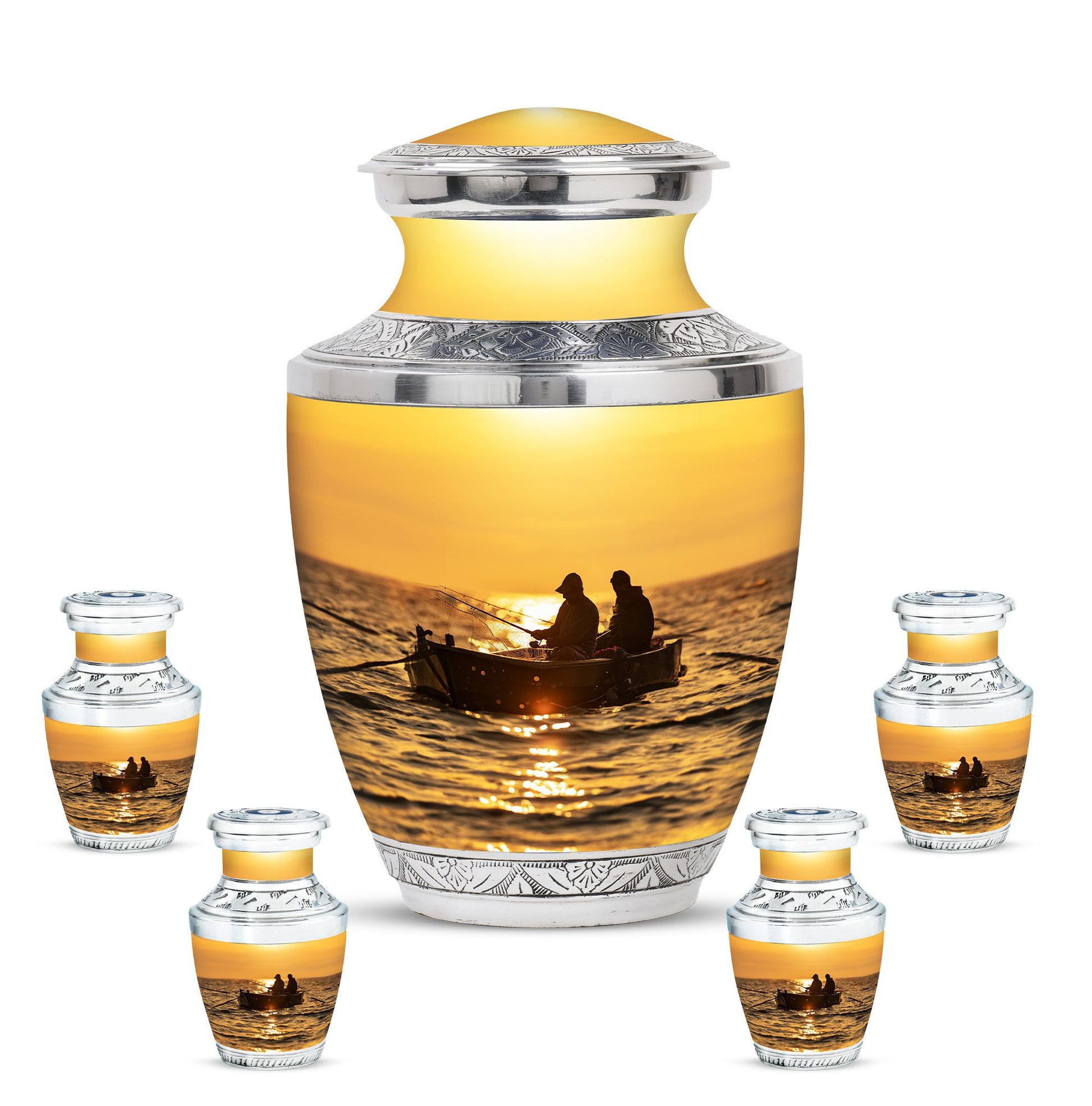 Fishing Theme Large Urn With 4 Keepsake Urn