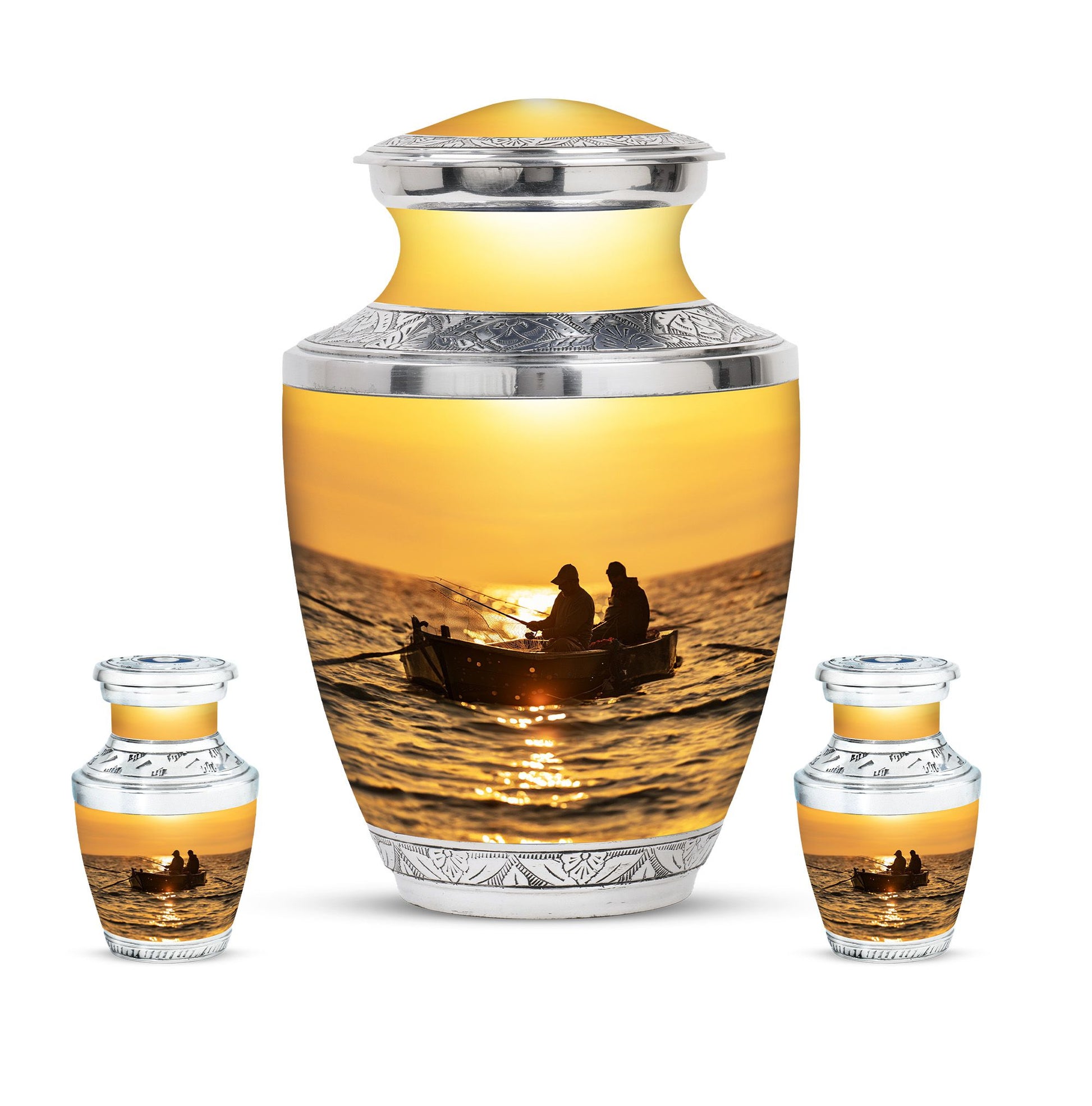 Fishing Theme Large Urn With 2 Keepsake Urn