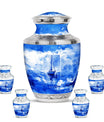 Fishing Theme Large Urn With 4 Keepsake Urn