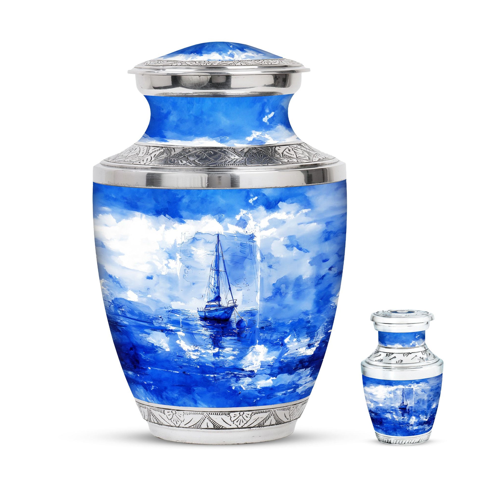 Fishing Theme Large Urn With 1 Keepsake Urn